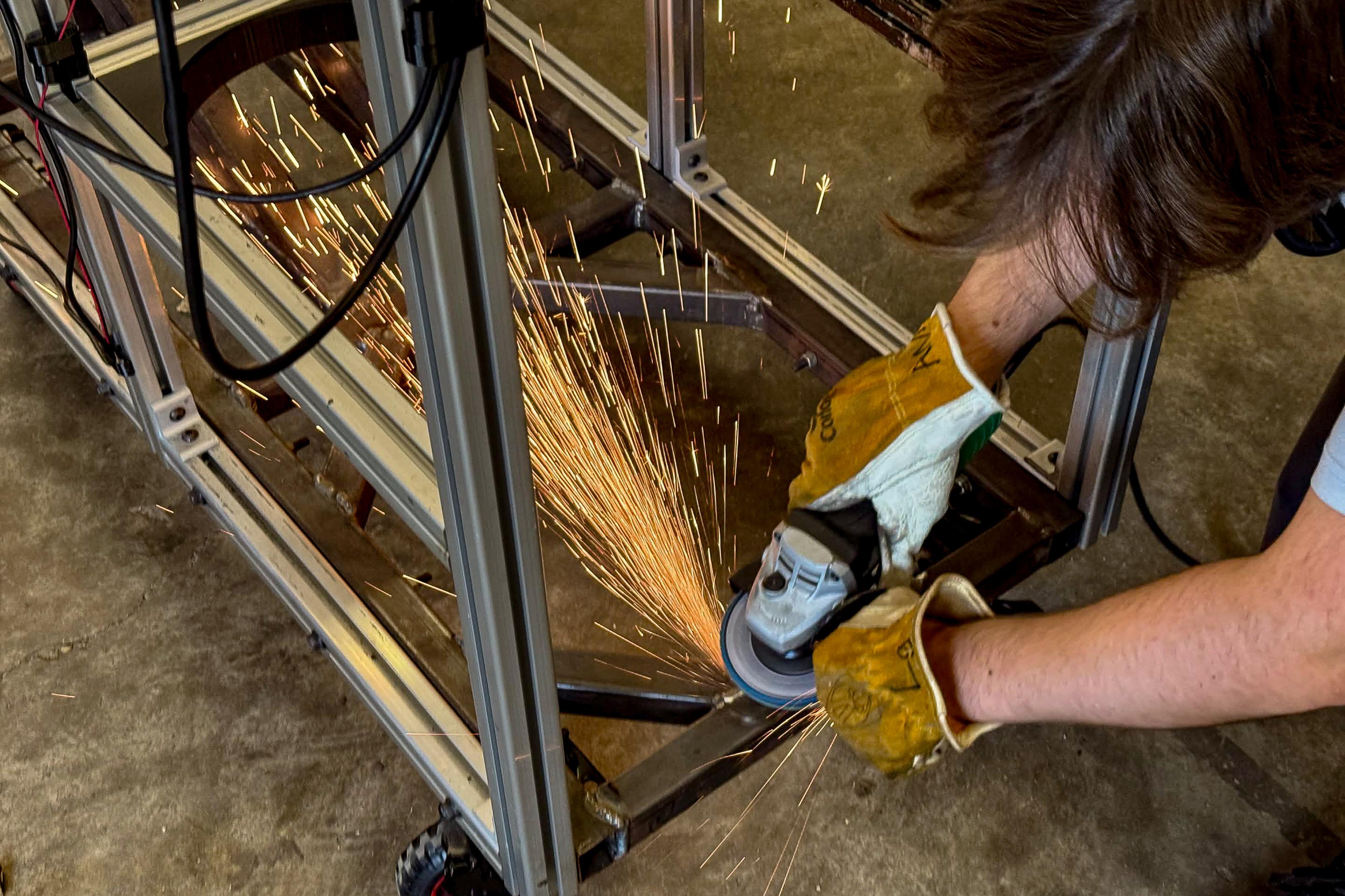 Grinding a steel frame